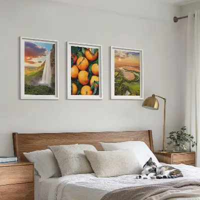 Orange Mountain Waterfall wall art three-piece set