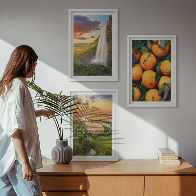 Three-piece wall art piece Orange Mountain Waterfall