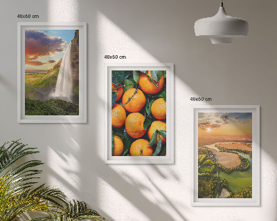 Three-piece wall art piece Orange Mountain Waterfall