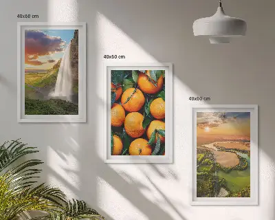 Orange Mountain Waterfall wall art three-piece set