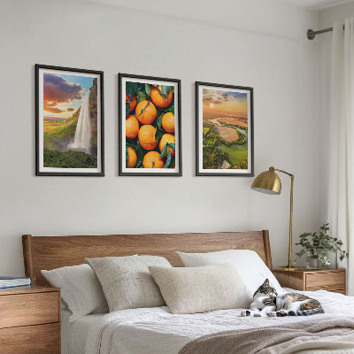 Three-piece wall art piece Orange Mountain Waterfall