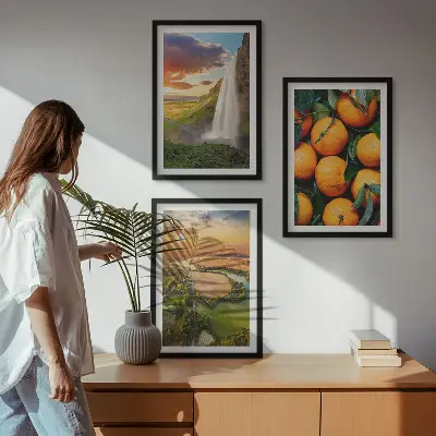 Orange Mountain Waterfall wall art three-piece set