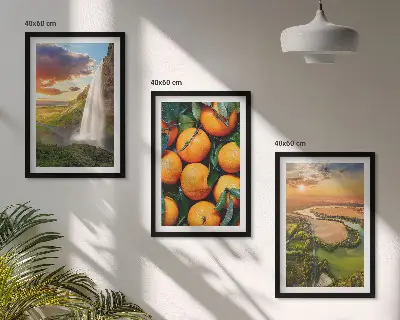 Orange Mountain Waterfall wall art three-piece set