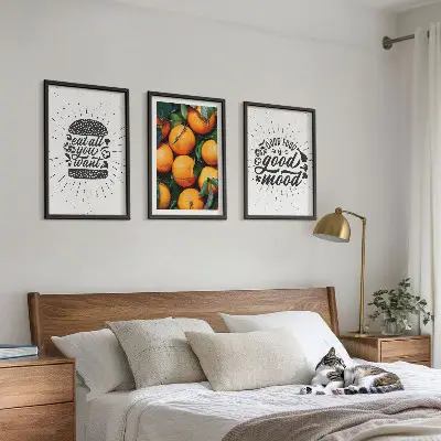 Juicy Oranges framed wall art set of 3 pieces for the kitchen