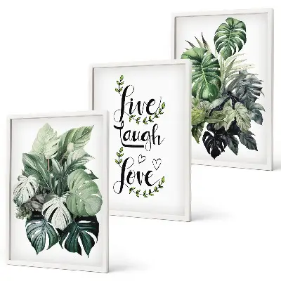 Leafy plants live laugh love wall art set three-piece canvas print