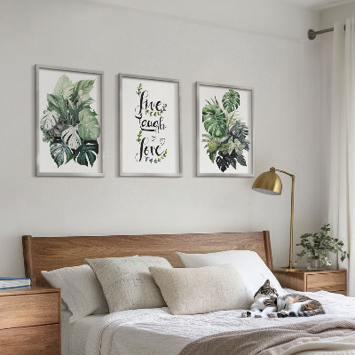 Three-piece wall art piece Leafy plants live laugh love