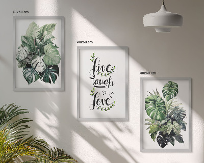 Three-piece wall art piece Leafy plants live laugh love