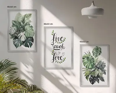 Leafy plants live laugh love wall art set three-piece canvas print