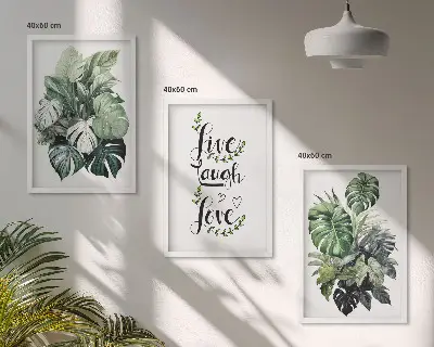 Leafy plants live laugh love wall art set three-piece canvas print