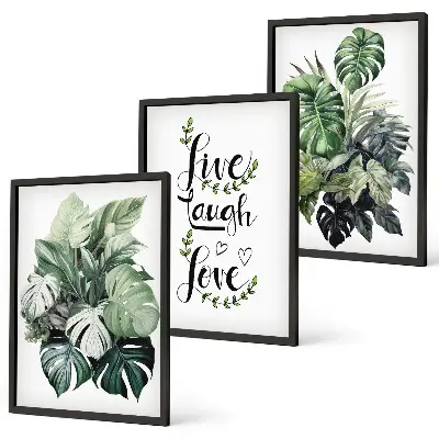 Leafy plants live laugh love wall art set three-piece canvas print