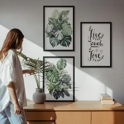 Leafy plants live laugh love wall art set three-piece canvas print