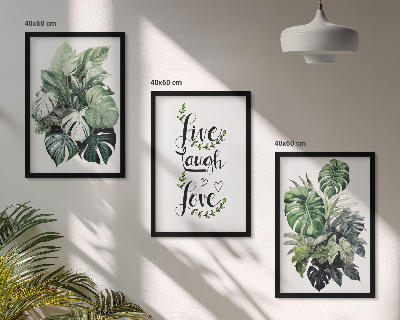 Three-piece wall art piece Leafy plants live laugh love