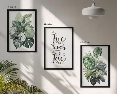 Leafy plants live laugh love wall art set three-piece canvas print