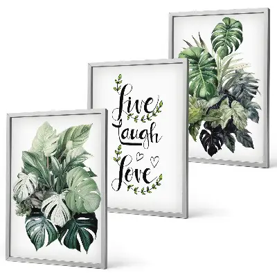 Leafy plants live laugh love wall art set three-piece canvas print