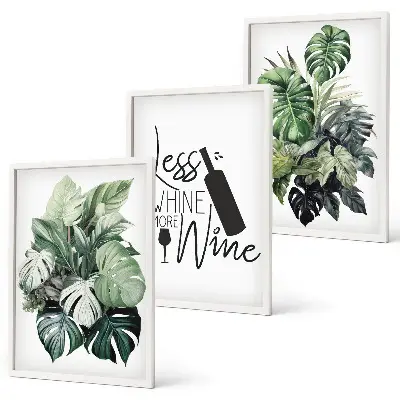 Set of 3 framed wall art pieces featuring wine green plant leaves