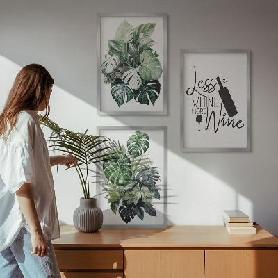 Set of 3 framed wall art pieces Wine green plant leaves