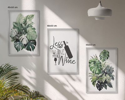 Set of 3 framed wall art pieces Wine green plant leaves