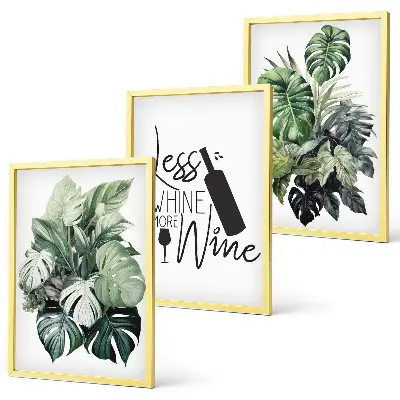 Set of 3 framed wall art pieces featuring wine green plant leaves