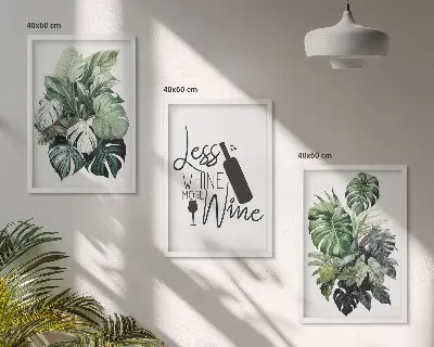 Set of 3 framed wall art pieces featuring wine green plant leaves