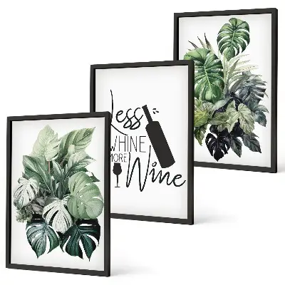 Set of 3 framed wall art pieces featuring wine green plant leaves