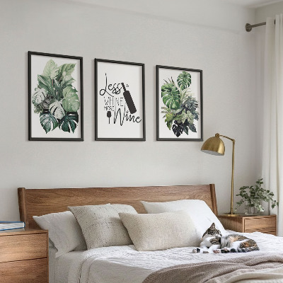 Set of 3 framed wall art pieces Wine green plant leaves