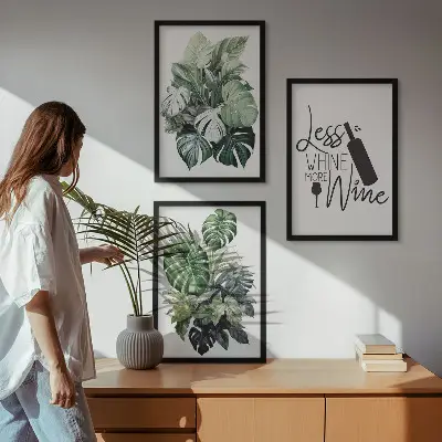 Set of 3 framed wall art pieces featuring wine green plant leaves