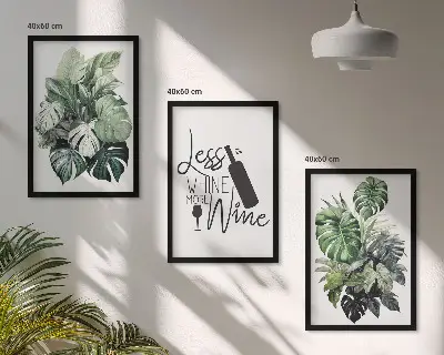 Set of 3 framed wall art pieces featuring wine green plant leaves