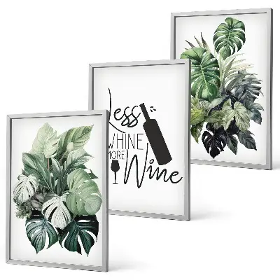 Set of 3 framed wall art pieces featuring wine green plant leaves