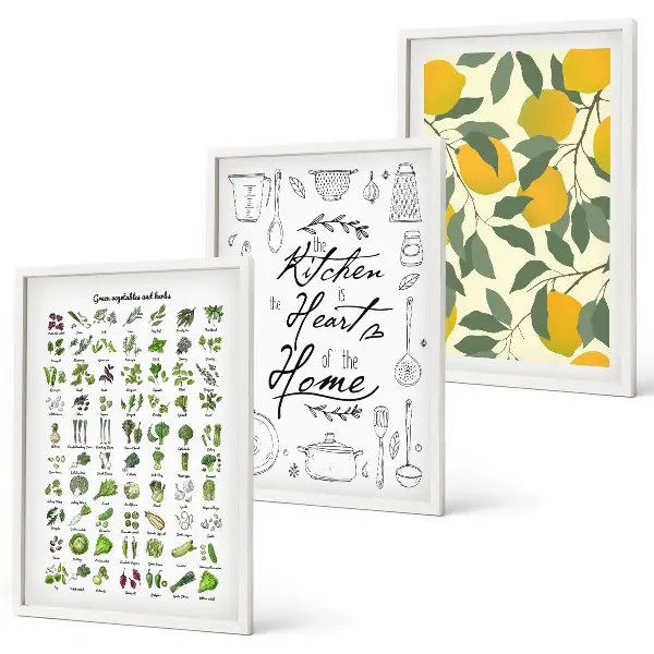 Lemon and herb wall art set painted kitchen botanical prints
