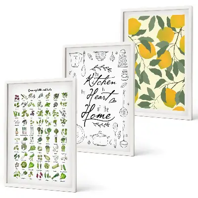Lemon and herb wall art set painted kitchen botanical prints