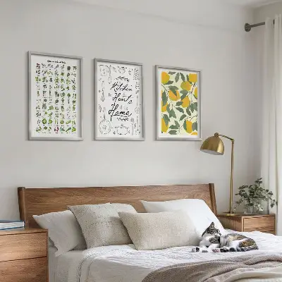 Lemon and herb wall art set painted kitchen botanical prints