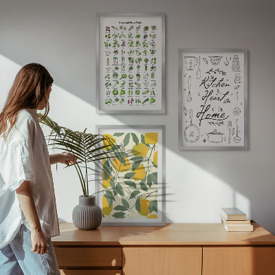 Wall art set Painted lemon kitchen herbs