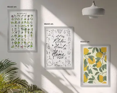 Lemon and herb wall art set painted kitchen botanical prints