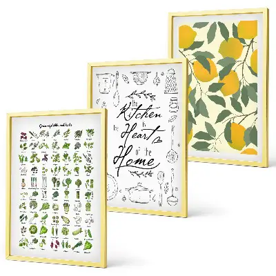 Lemon and herb wall art set painted kitchen botanical prints
