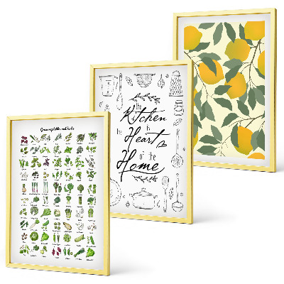 Wall art set Painted lemon kitchen herbs