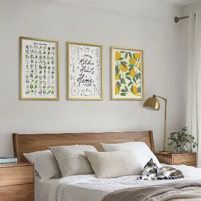 Lemon and herb wall art set painted kitchen botanical prints