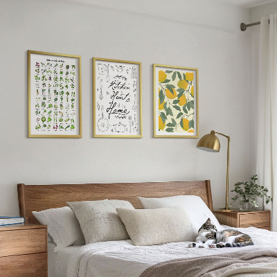 Wall art set Painted lemon kitchen herbs
