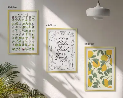 Lemon and herb wall art set painted kitchen botanical prints