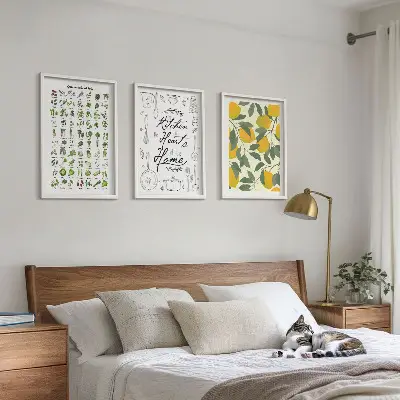 Lemon and herb wall art set painted kitchen botanical prints
