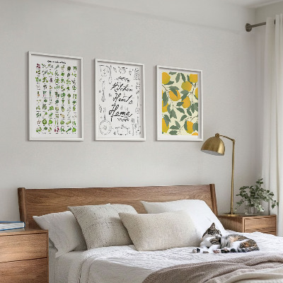 Wall art set Painted lemon kitchen herbs