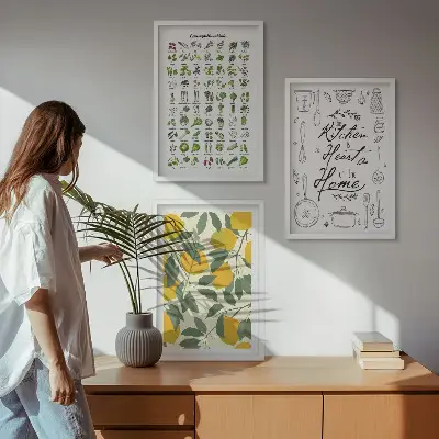 Lemon and herb wall art set painted kitchen botanical prints