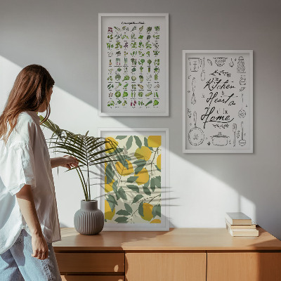 Wall art set Painted lemon kitchen herbs