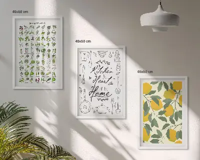 Lemon and herb wall art set painted kitchen botanical prints