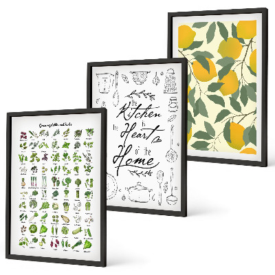 Wall art set Painted lemon kitchen herbs