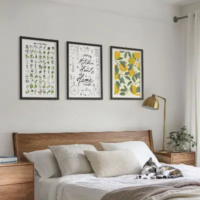 Lemon and herb wall art set painted kitchen botanical prints