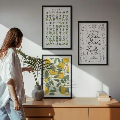Lemon and herb wall art set painted kitchen botanical prints