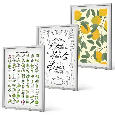 Lemon and herb wall art set painted kitchen botanical prints