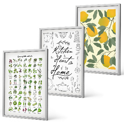 Wall art set Painted lemon kitchen herbs