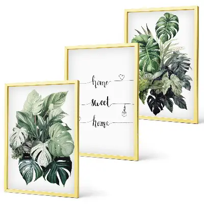 Watercolor Monstera Leaves wall art set of 3 framed pieces