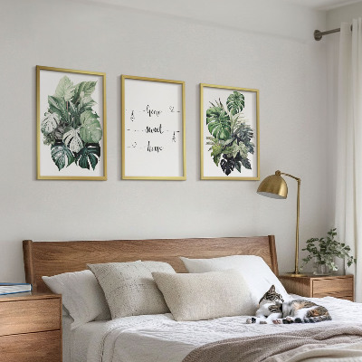 Set of 3 framed wall art pieces Watercolor Monstera Leaves